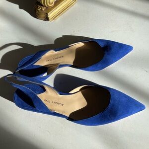 Paul Andrew Royal Blue Suede Kitten Heels, NEW never worn!!